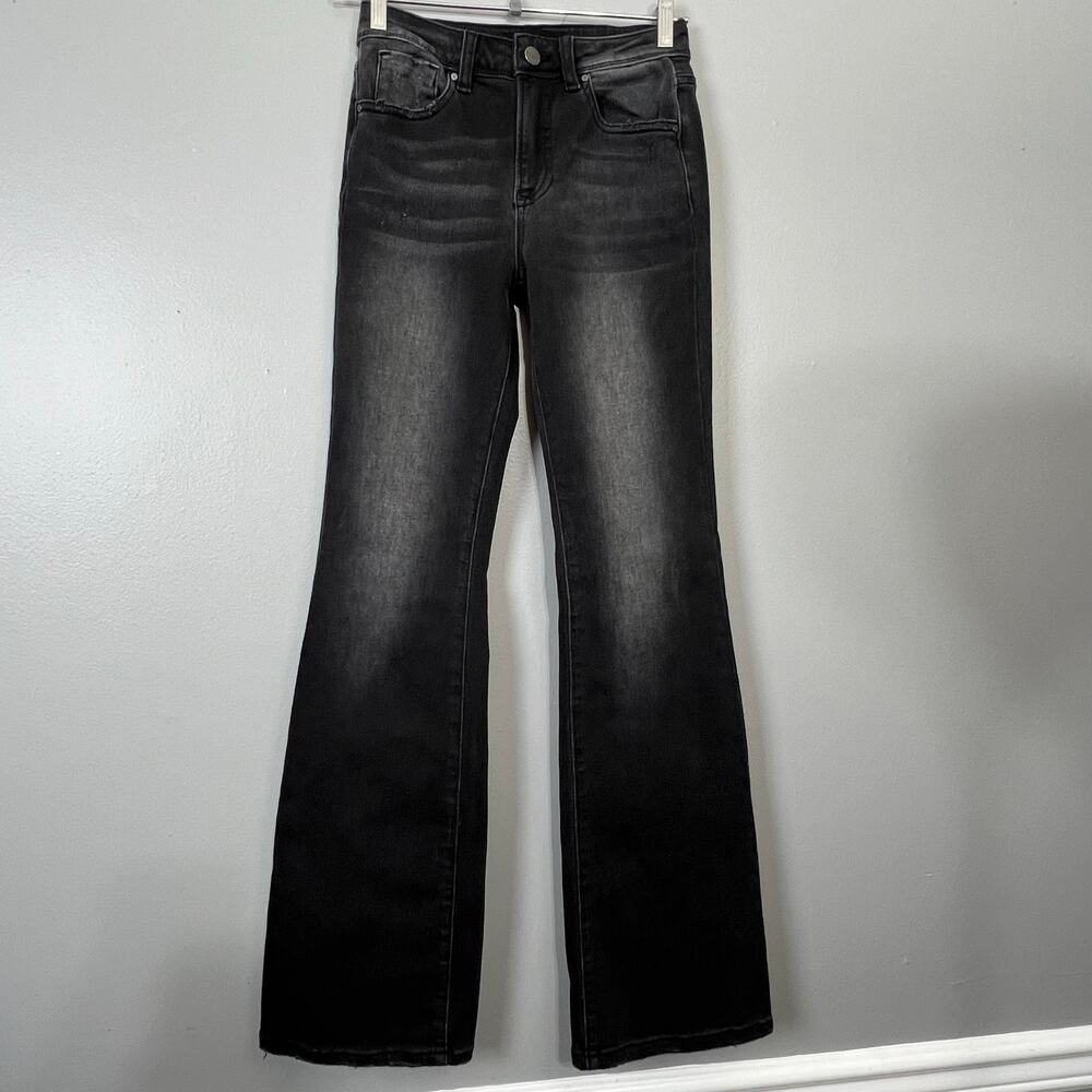 Risen Jeans Womens 1/25 Black Flare Jeans Stretch 25x32
